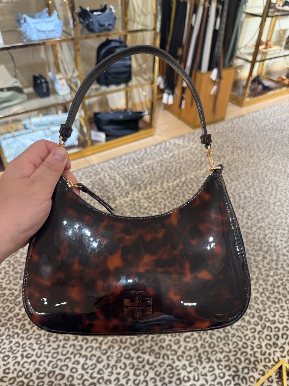 Tory Burch Emerson Patent Leather Shoulder Bag- Tortoise Color